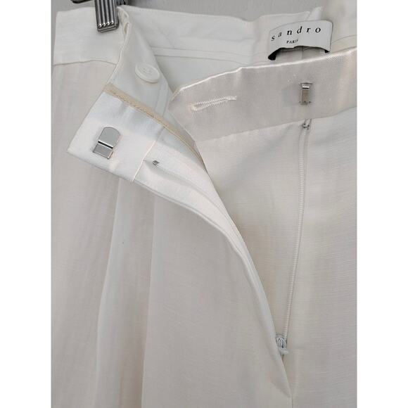 NWT Sandro Paris Wide Leg Linen Blend Pants Ecru FR 40 US 8 Trousers High Waist - Picture 6 of 9